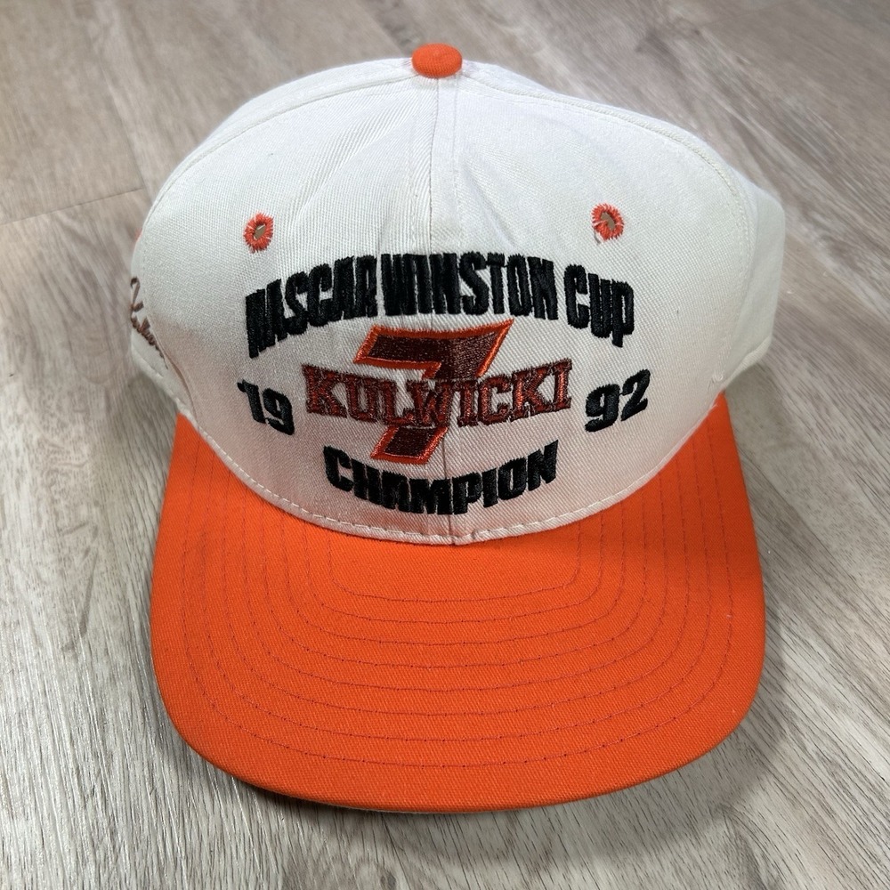 VTG 1992 Alan Kulwici‎ NASCAR Snapback Hat White Orange AJD Cap USA